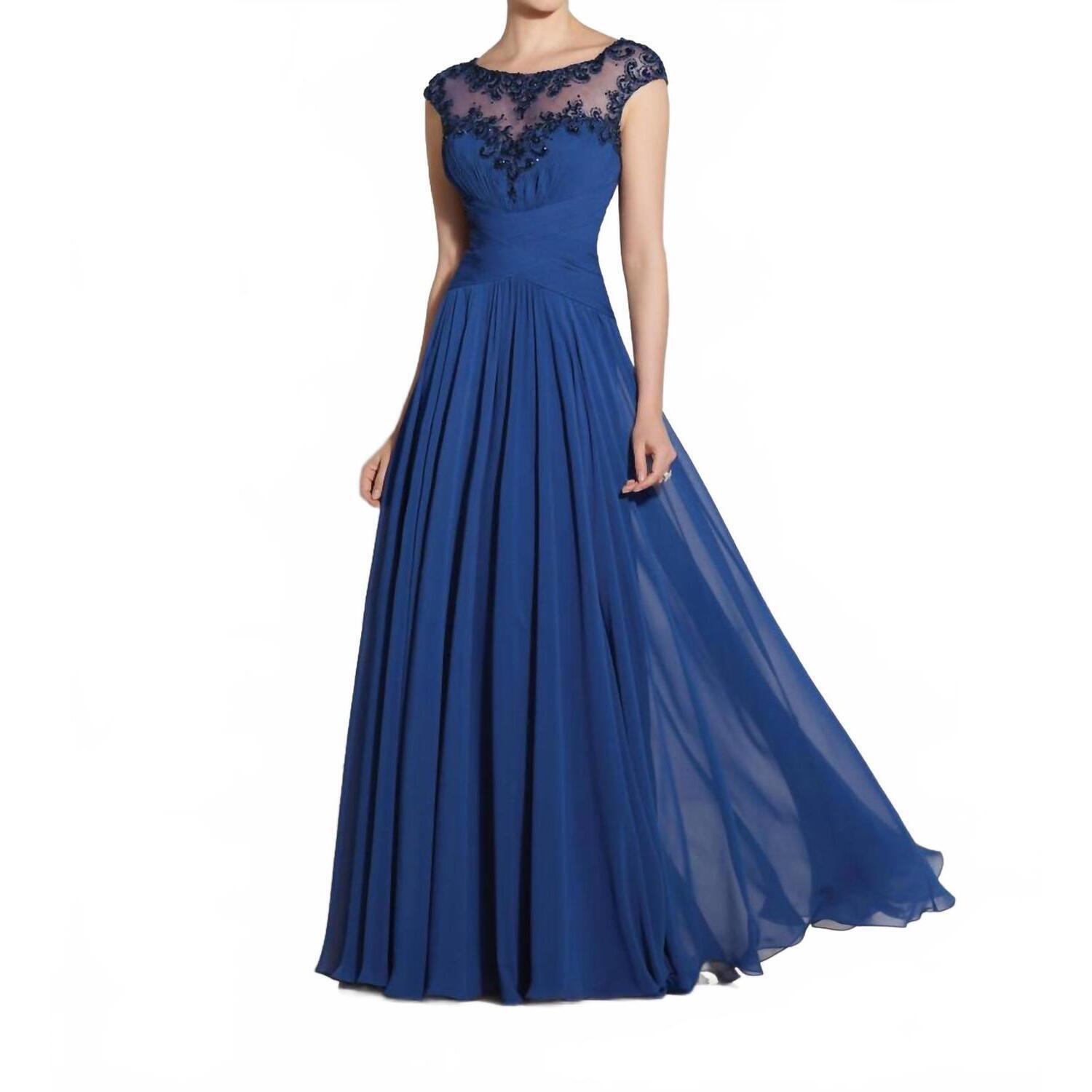 New Mon Cheri Cap Sleeves A-Line Dress In Blue Willow